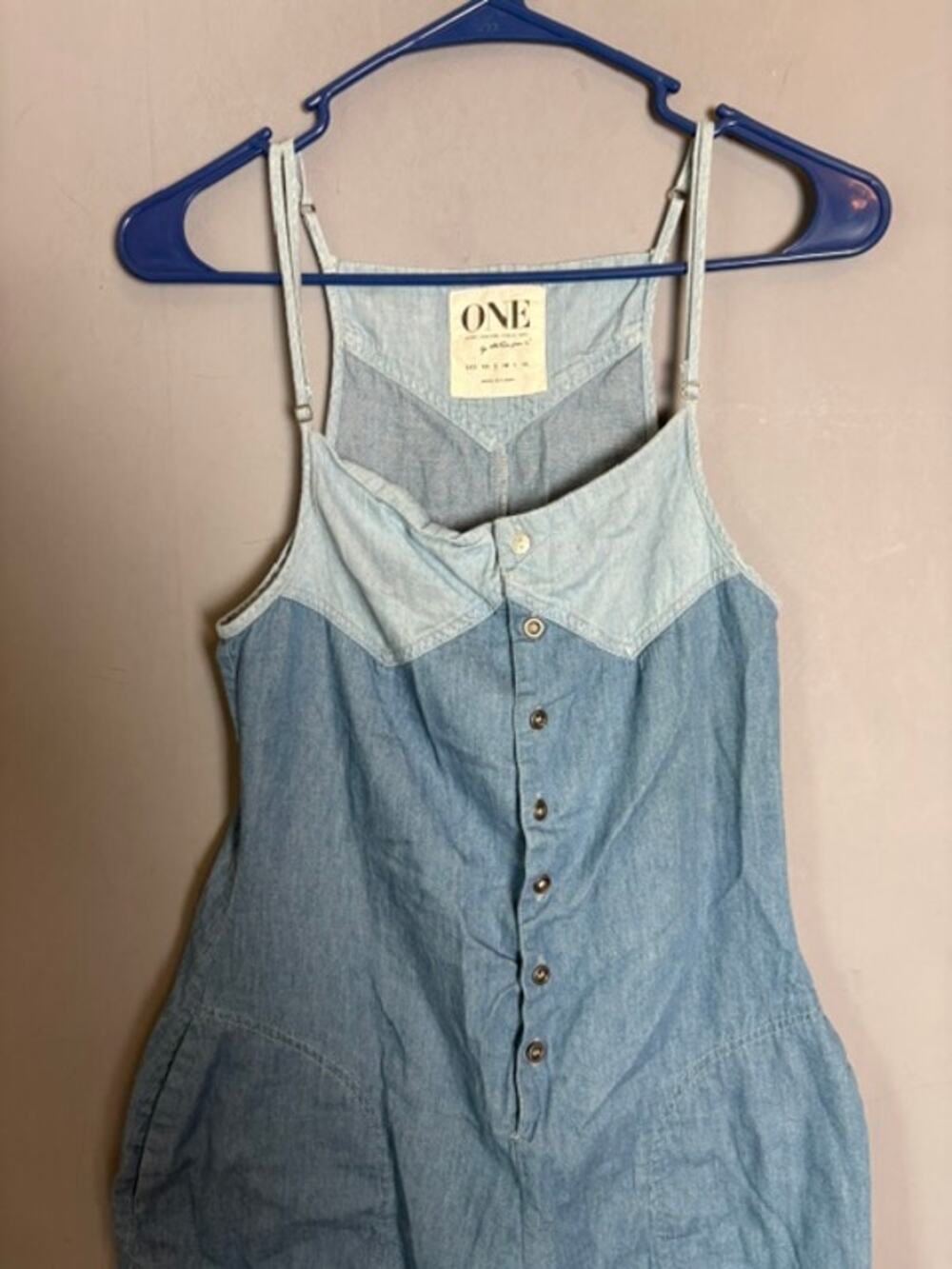 ONE Clothing Womens Blue Chambray Button Front Romper Size Small